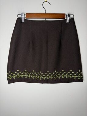 ECRU Skirt Vintage Mini Brown Green Floral Embroidery Size 7/8 Y2K cottage M